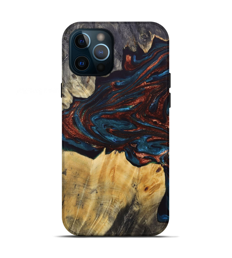 iPhone 12 Pro Wood+Resin Live Edge Phone Case - Ellis (Teal & Gold, 688288)