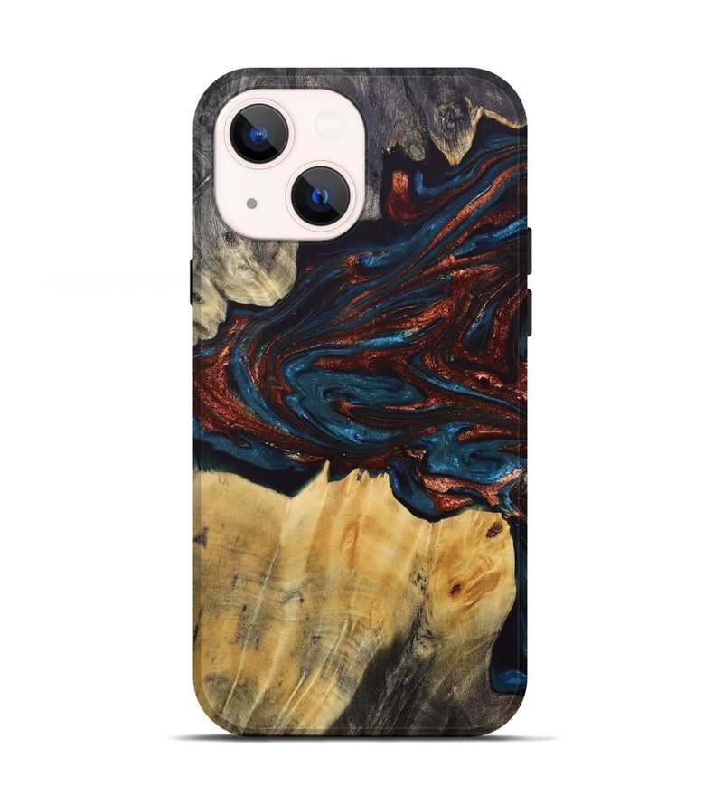 iPhone 13 Wood+Resin Live Edge Phone Case - Ellis (Teal & Gold, 688288)