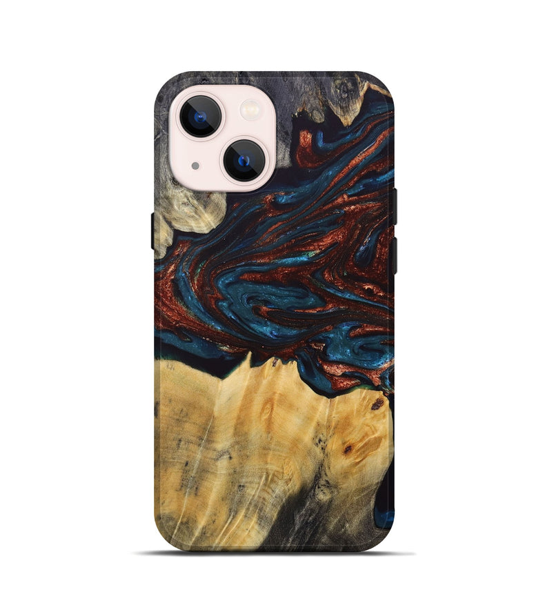 iPhone 13 mini Wood+Resin Live Edge Phone Case - Ellis (Teal & Gold, 688288)