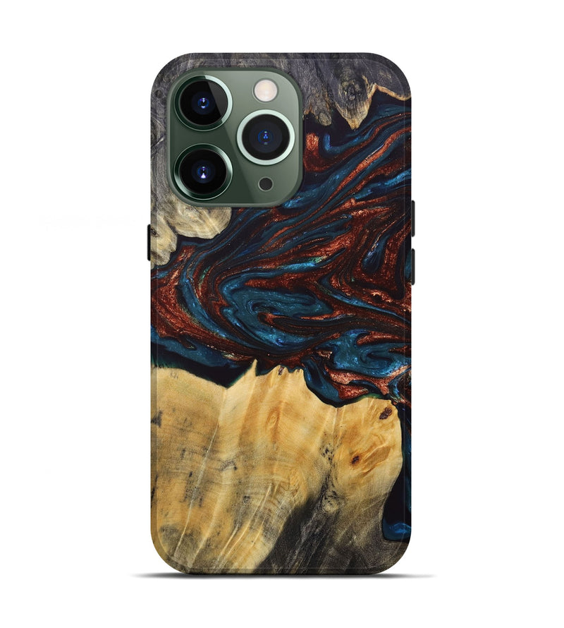 iPhone 13 Pro Wood+Resin Live Edge Phone Case - Ellis (Teal & Gold, 688288)