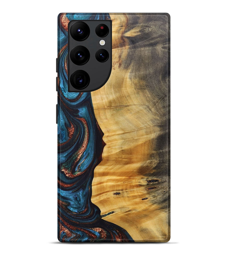 Galaxy S22 Ultra Wood+Resin Live Edge Phone Case - Rene (Teal & Gold, 688292)