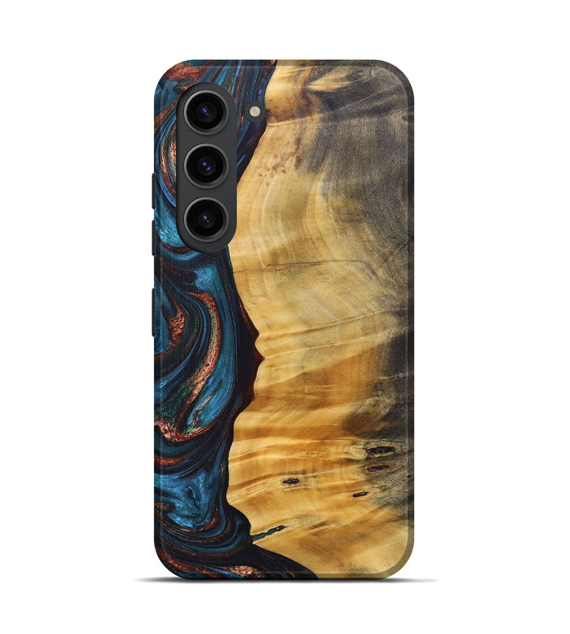 Galaxy S23 Wood+Resin Live Edge Phone Case - Rene (Teal & Gold, 688292)