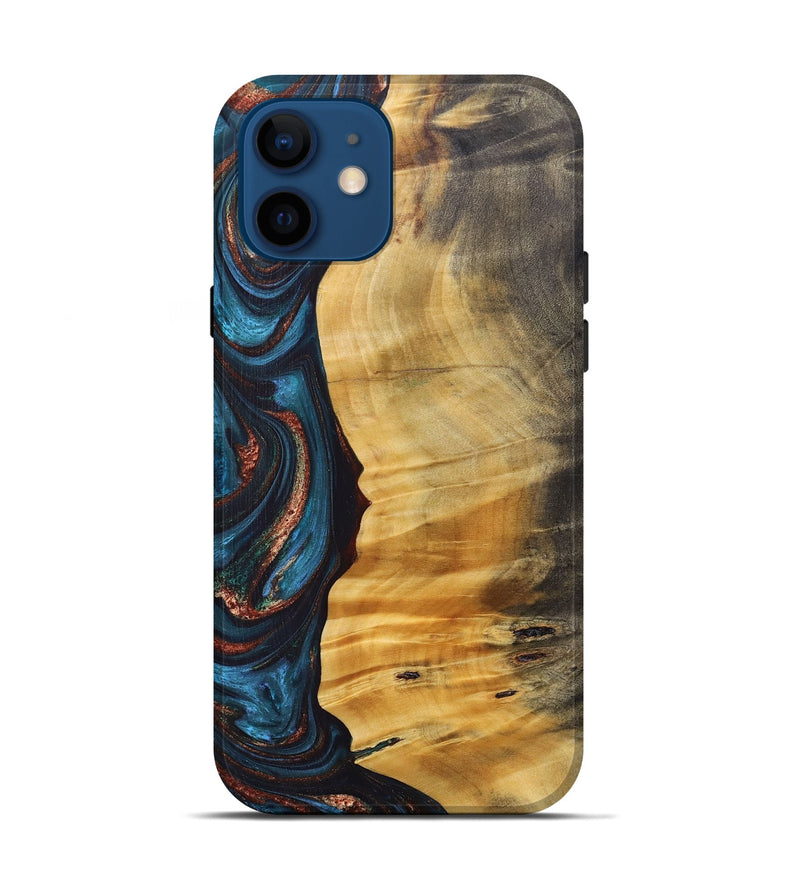 iPhone 12 Wood+Resin Live Edge Phone Case - Rene (Teal & Gold, 688292)