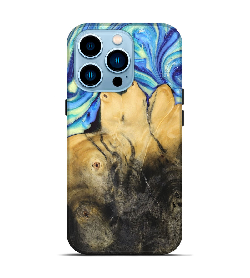 iPhone 14 Pro Wood+Resin Live Edge Phone Case - Iesha (Blue, 688300)