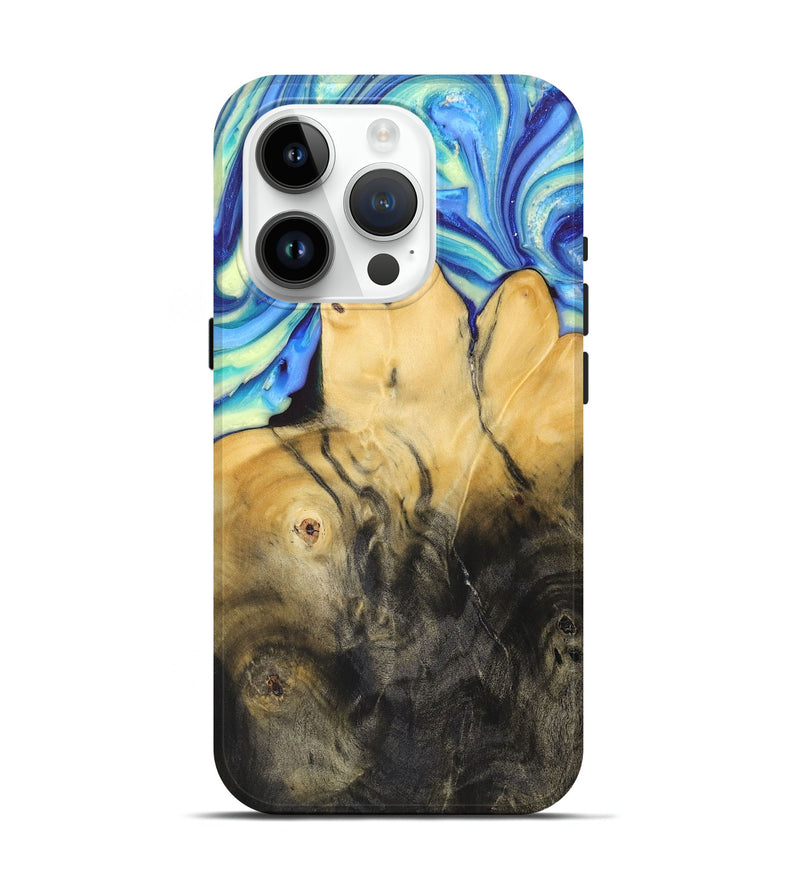 iPhone 15 Pro Wood+Resin Live Edge Phone Case - Iesha (Blue, 688300)
