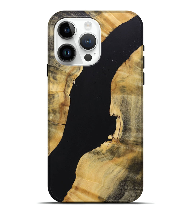 iPhone 15 Pro Max Wood+Resin Live Edge Phone Case - Kailey (Pure Black, 688316)
