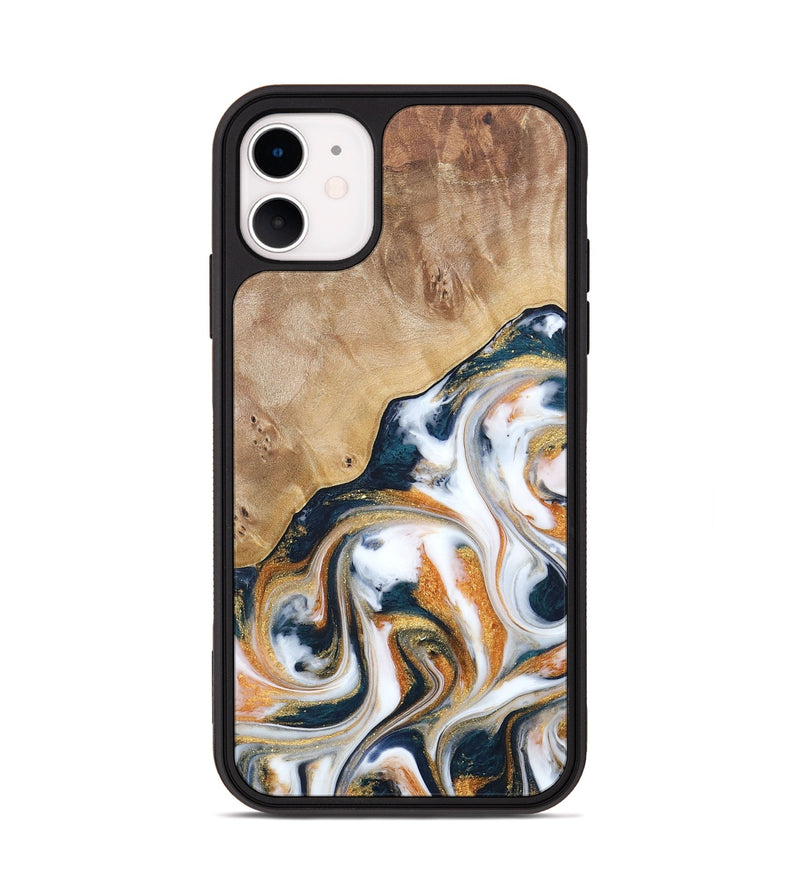 iPhone 11 Wood+Resin Phone Case - Francine (Teal & Gold, 688470)