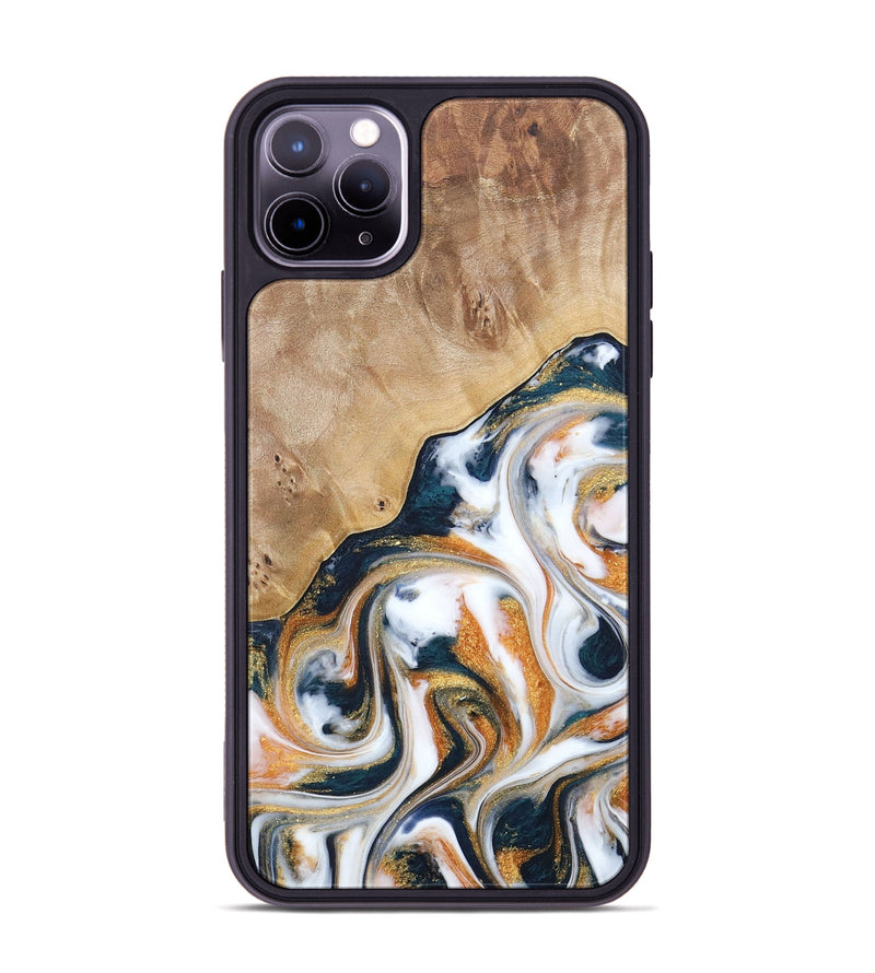 iPhone 11 Pro Max Wood+Resin Phone Case - Francine (Teal & Gold, 688470)