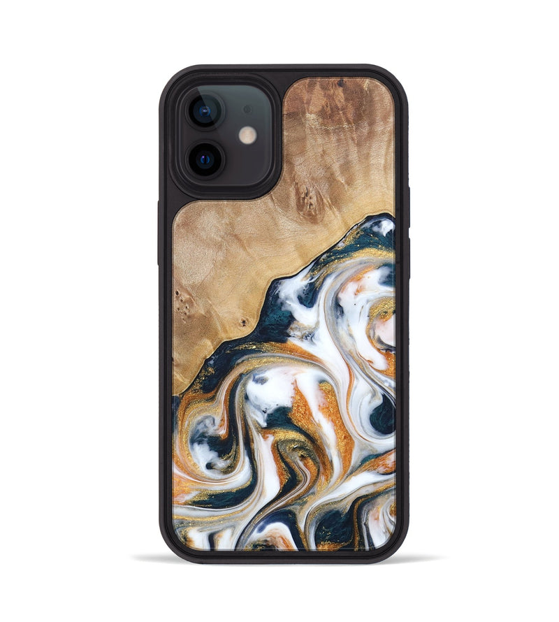 iPhone 12 Wood+Resin Phone Case - Francine (Teal & Gold, 688470)