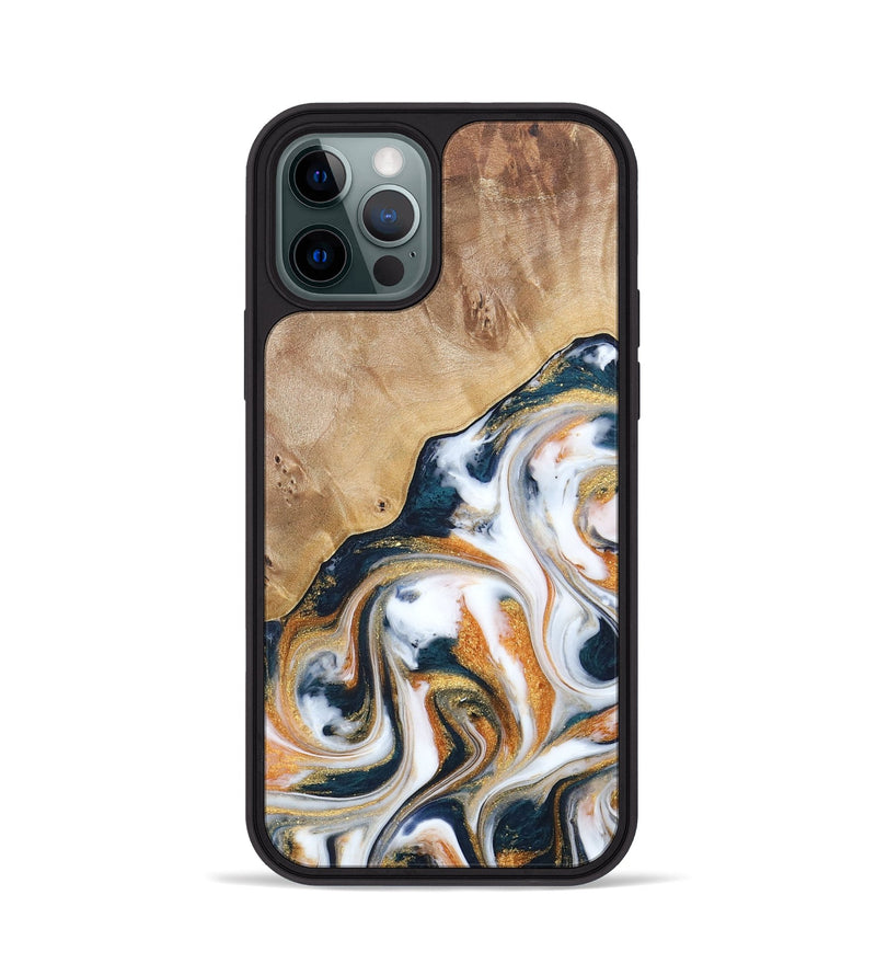 iPhone 12 Pro Wood+Resin Phone Case - Francine (Teal & Gold, 688470)