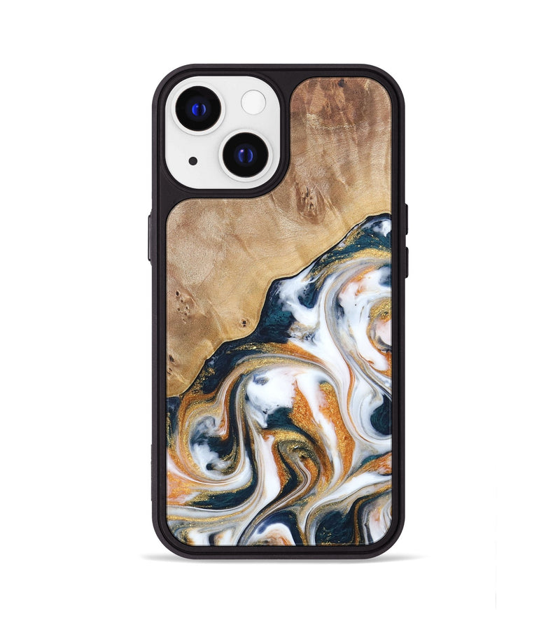 iPhone 13 Wood+Resin Phone Case - Francine (Teal & Gold, 688470)