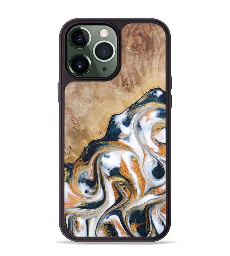 iPhone 13 Pro Max Wood+Resin Phone Case - Francine (Teal & Gold, 688470)