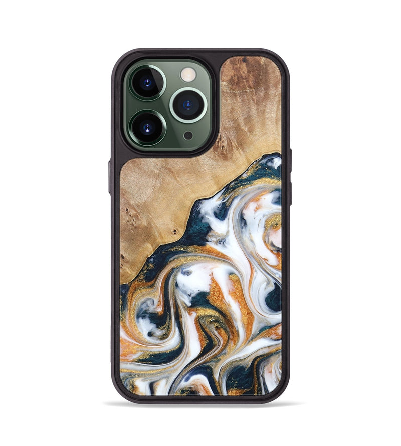 iPhone 13 Pro Wood+Resin Phone Case - Francine (Teal & Gold, 688470)