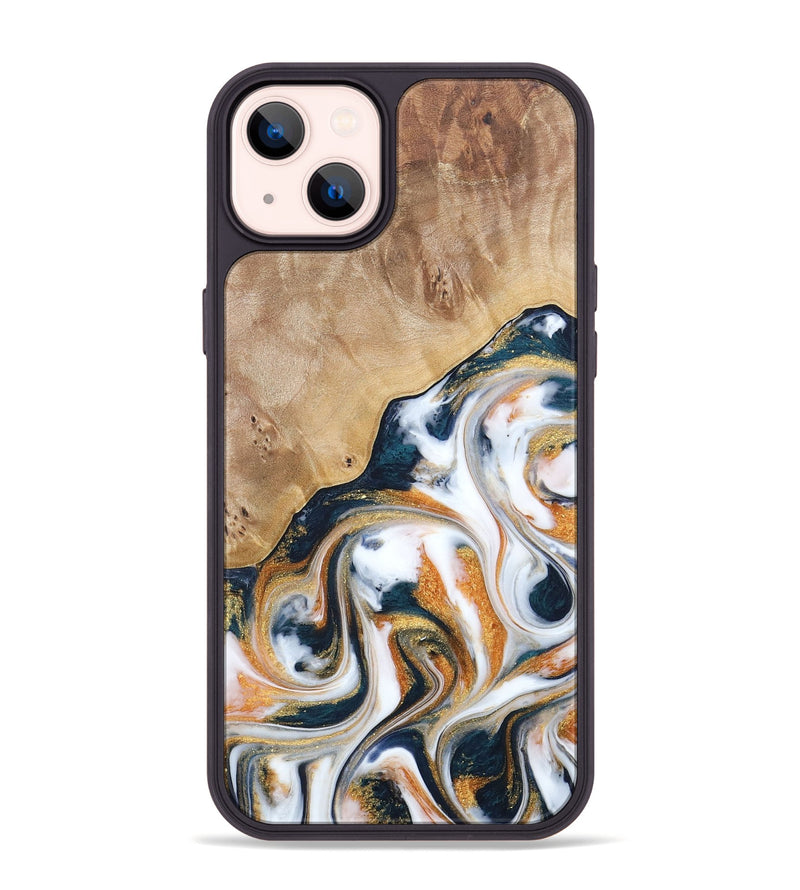 iPhone 14 Plus Wood+Resin Phone Case - Francine (Teal & Gold, 688470)