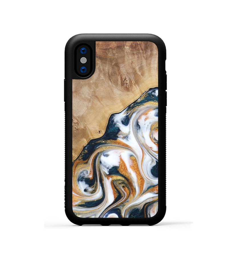 iPhone Xs Wood+Resin Phone Case - Francine (Teal & Gold, 688470)