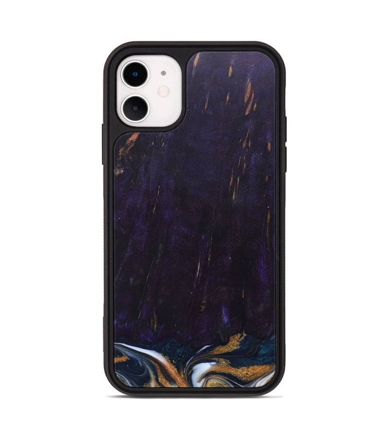 iPhone 11 Wood+Resin Phone Case - Rosemary (Teal & Gold, 688481)