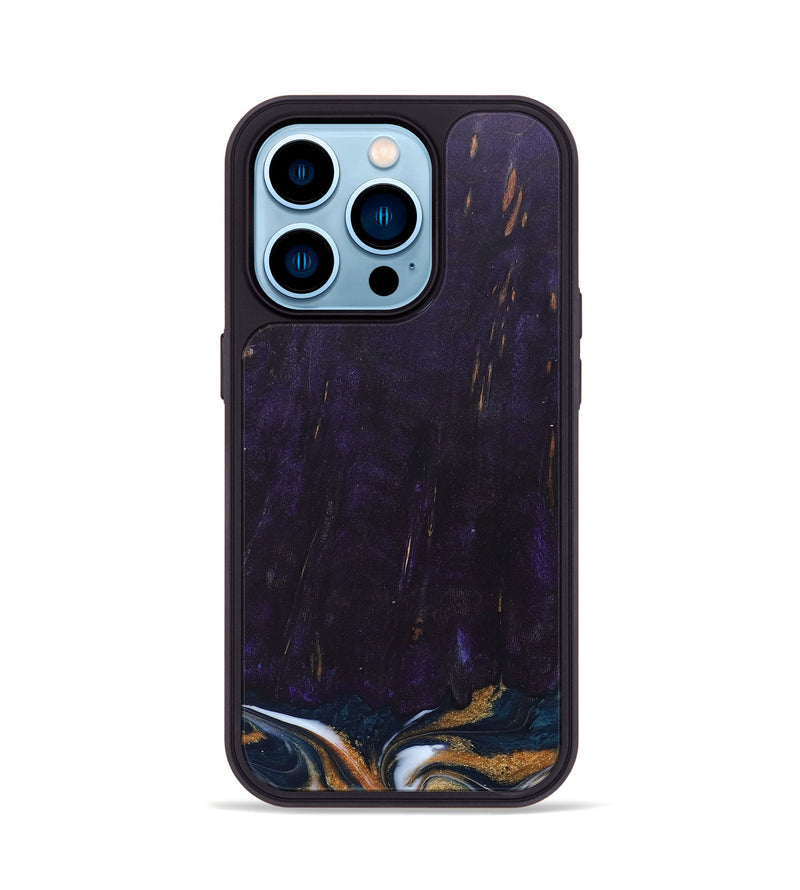 iPhone 14 Pro Wood+Resin Phone Case - Rosemary (Teal & Gold, 688481)