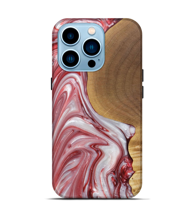 iPhone 14 Pro Wood+Resin Live Edge Phone Case - Iesha (Red, 688563)