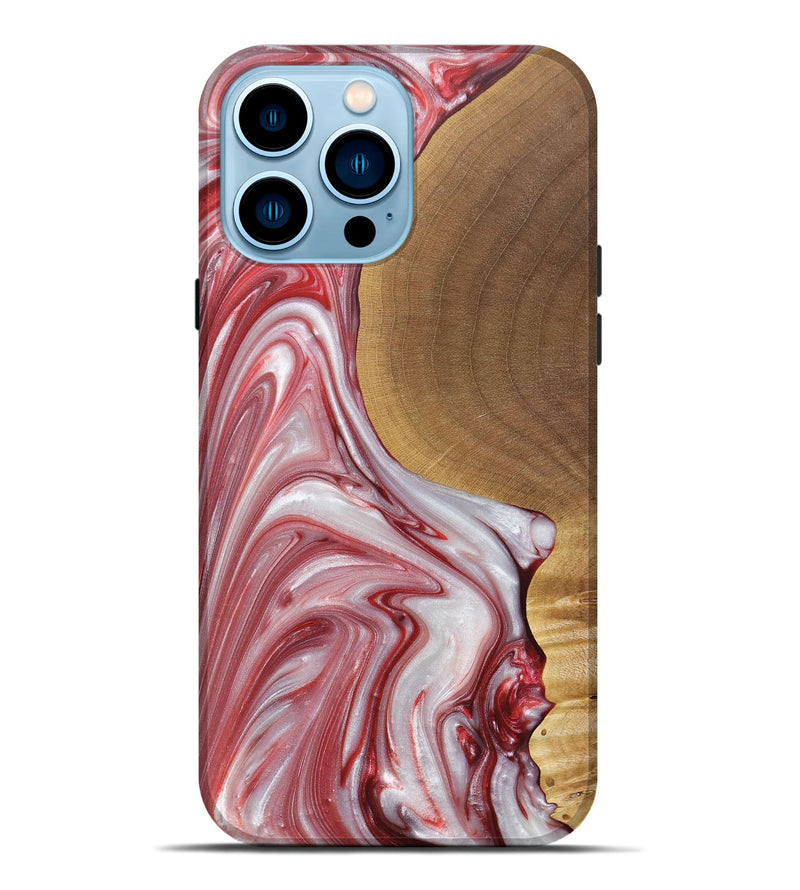iPhone 14 Pro Max Wood+Resin Live Edge Phone Case - Iesha (Red, 688563)