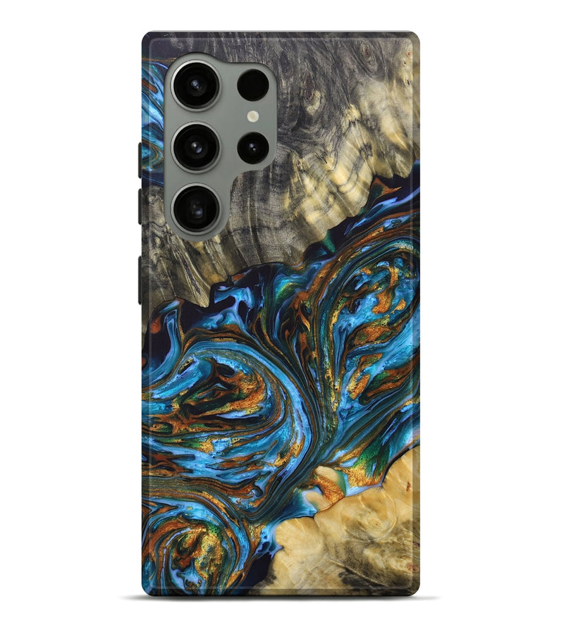 Galaxy S24 Ultra Wood+Resin Live Edge Phone Case - Brinley (Teal & Gold, 688631)
