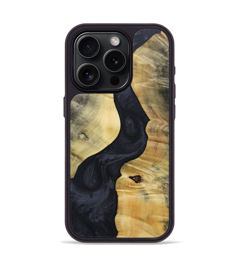 iPhone 15 Pro Wood+Resin Phone Case - Latasha (Pure Black, 688919)