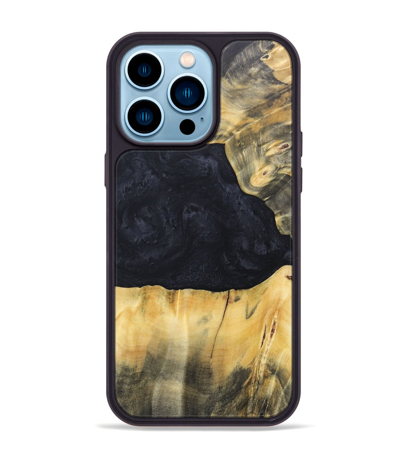 iPhone 14 Pro Max Wood+Resin Phone Case - Gabrielle (Pure Black, 688920)