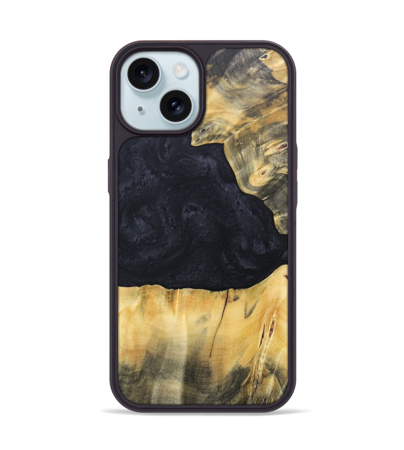iPhone 15 Wood+Resin Phone Case - Gabrielle (Pure Black, 688920)