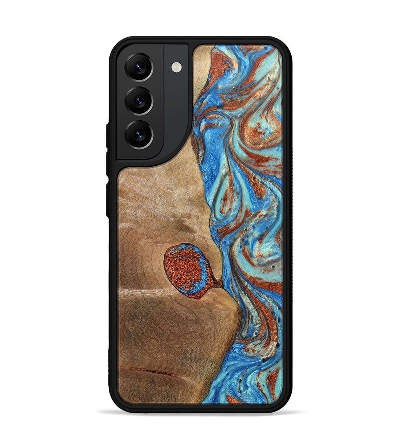 Galaxy S22 Plus Wood+Resin Phone Case - Nataly (Teal & Gold, 688923)