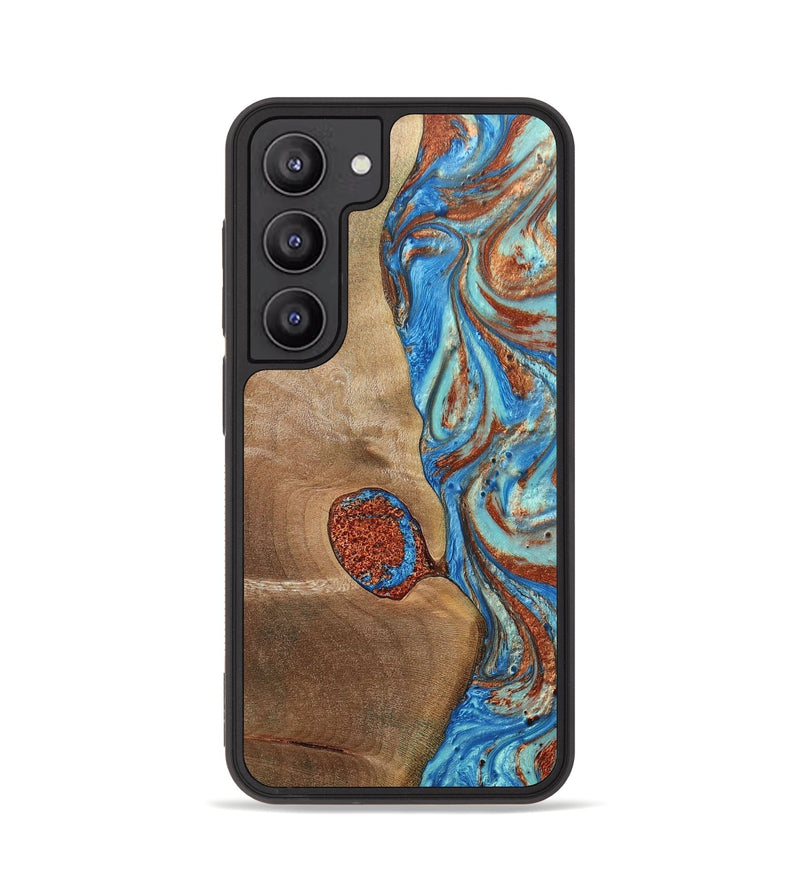 Galaxy S23 Wood+Resin Phone Case - Nataly (Teal & Gold, 688923)