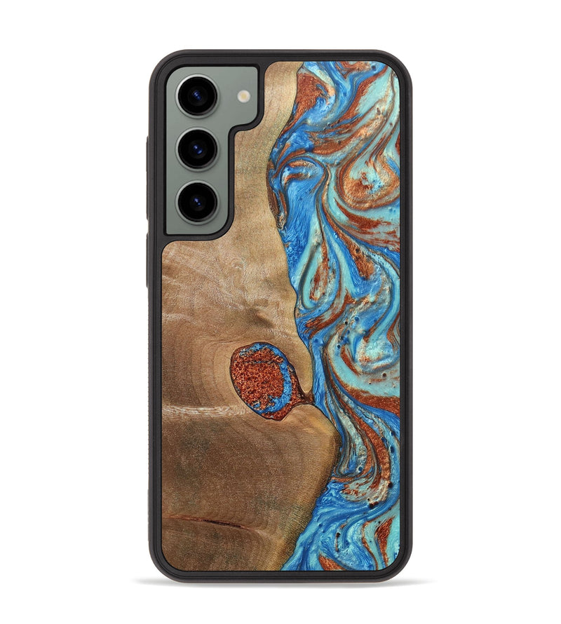 Galaxy S23 Plus Wood+Resin Phone Case - Nataly (Teal & Gold, 688923)