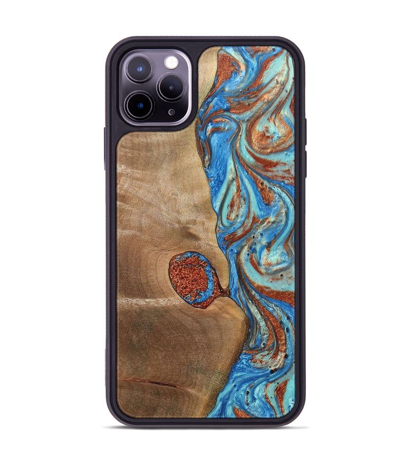 iPhone 11 Pro Max Wood+Resin Phone Case - Nataly (Teal & Gold, 688923)