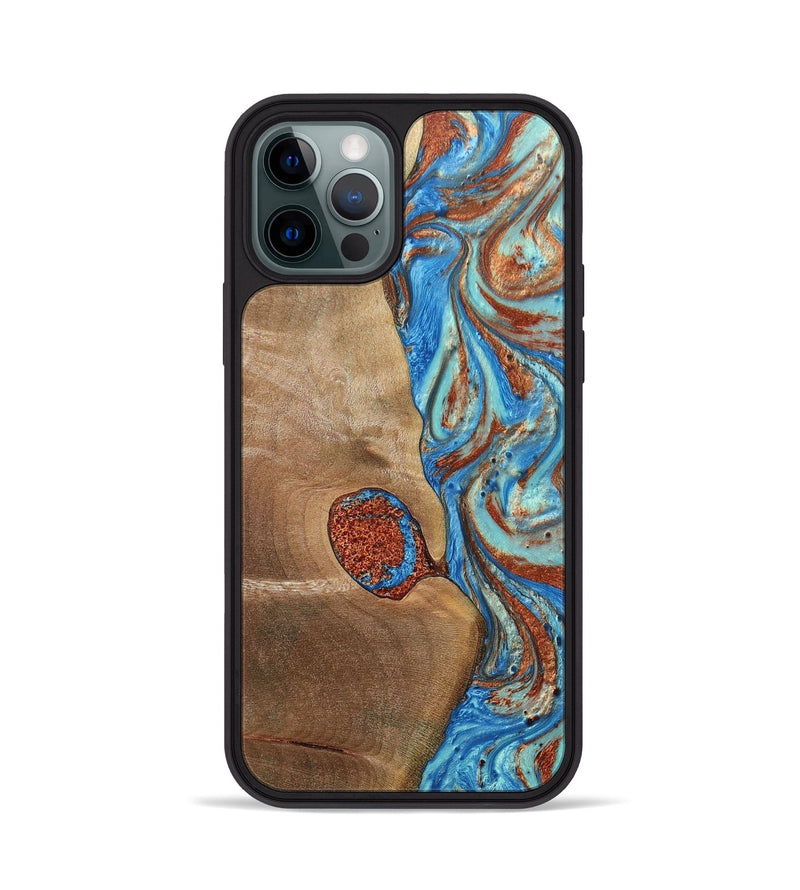 iPhone 12 Pro Wood+Resin Phone Case - Nataly (Teal & Gold, 688923)