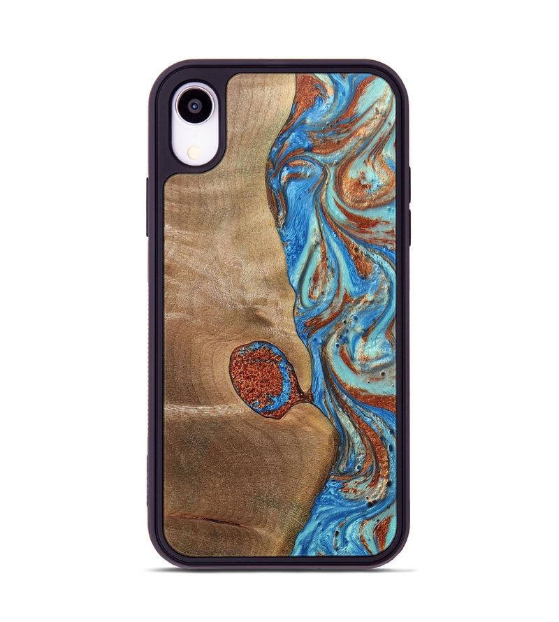 iPhone Xr Wood+Resin Phone Case - Nataly (Teal & Gold, 688923)