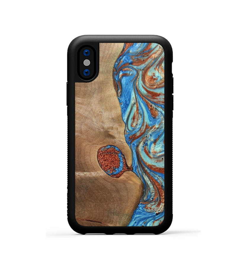 iPhone Xs Wood+Resin Phone Case - Nataly (Teal & Gold, 688923)