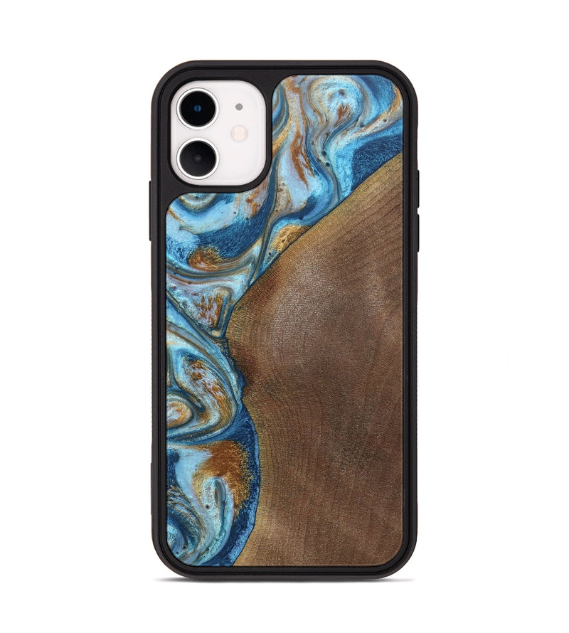 iPhone 11 Wood+Resin Phone Case - Lance (Teal & Gold, 688928)