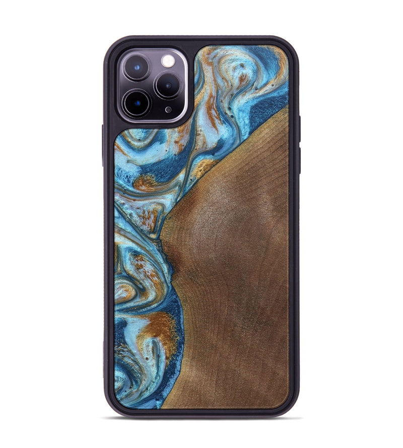 iPhone 11 Pro Max Wood+Resin Phone Case - Lance (Teal & Gold, 688928)