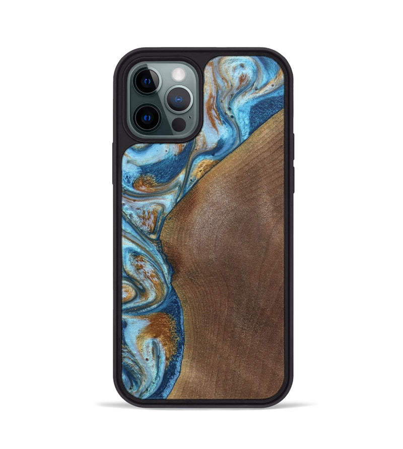 iPhone 12 Pro Wood+Resin Phone Case - Lance (Teal & Gold, 688928)