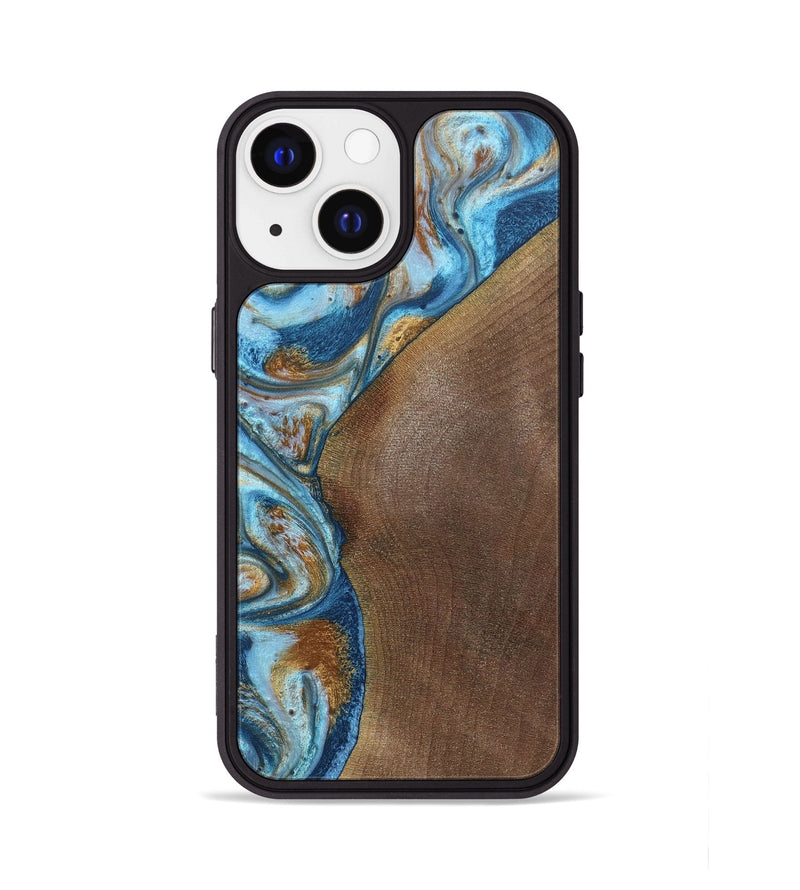 iPhone 13 Wood+Resin Phone Case - Lance (Teal & Gold, 688928)