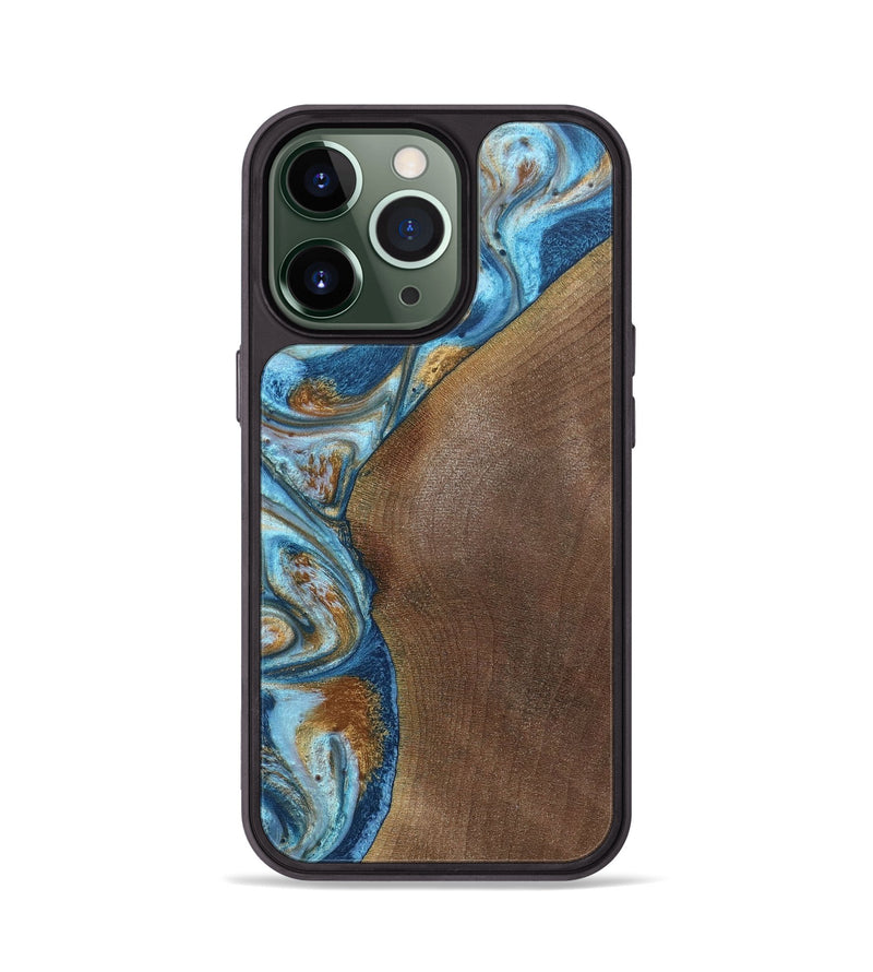 iPhone 13 Pro Wood+Resin Phone Case - Lance (Teal & Gold, 688928)