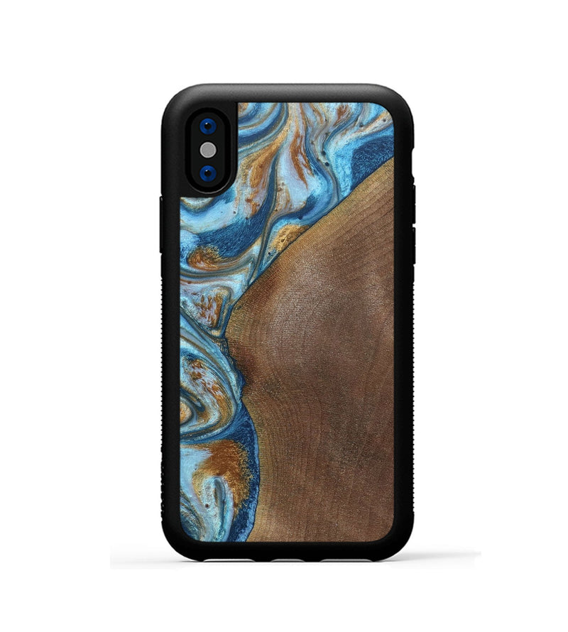 iPhone Xs Wood+Resin Phone Case - Lance (Teal & Gold, 688928)
