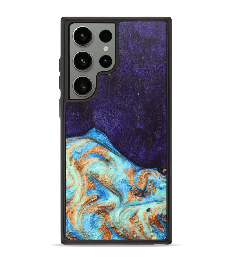 Galaxy S23 Ultra Wood+Resin Phone Case - Roosevelt (Teal & Gold, 688930)