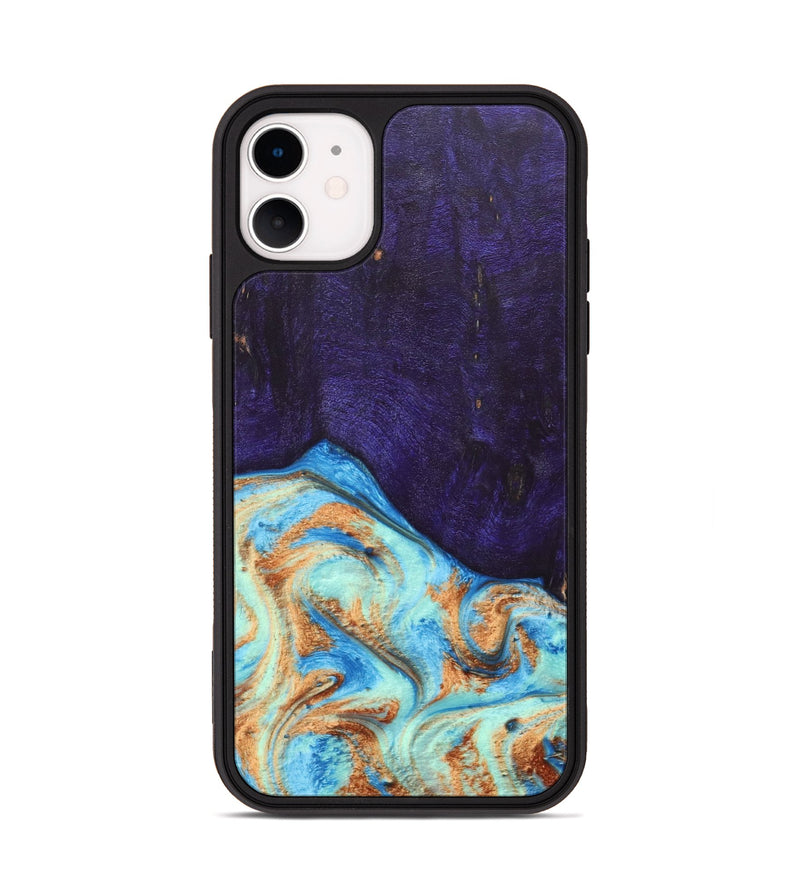 iPhone 11 Wood+Resin Phone Case - Roosevelt (Teal & Gold, 688930)