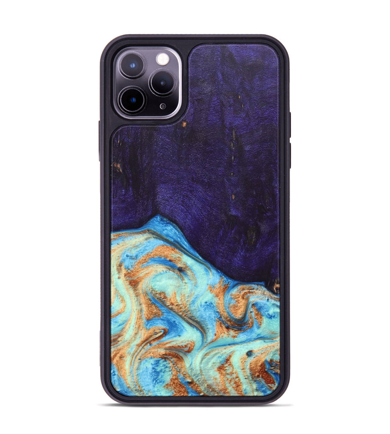 iPhone 11 Pro Max Wood+Resin Phone Case - Roosevelt (Teal & Gold, 688930)