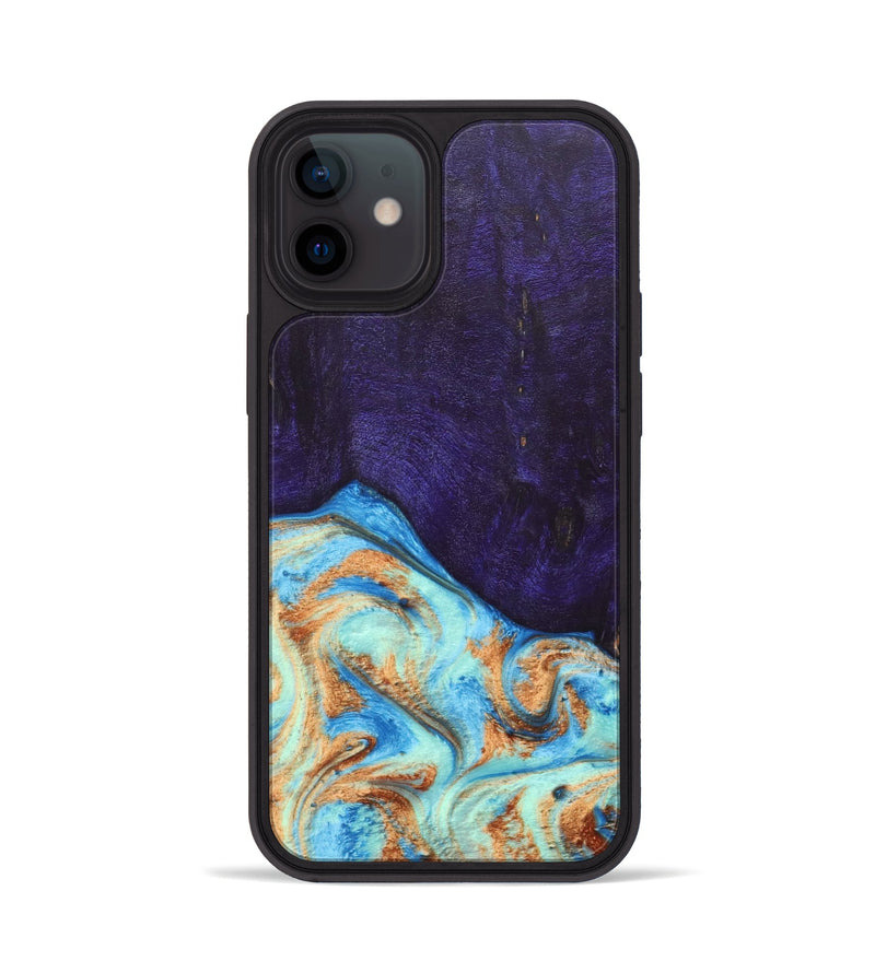 iPhone 12 Wood+Resin Phone Case - Roosevelt (Teal & Gold, 688930)