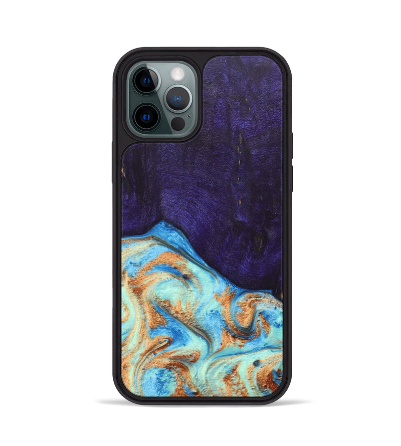 iPhone 12 Pro Wood+Resin Phone Case - Roosevelt (Teal & Gold, 688930)