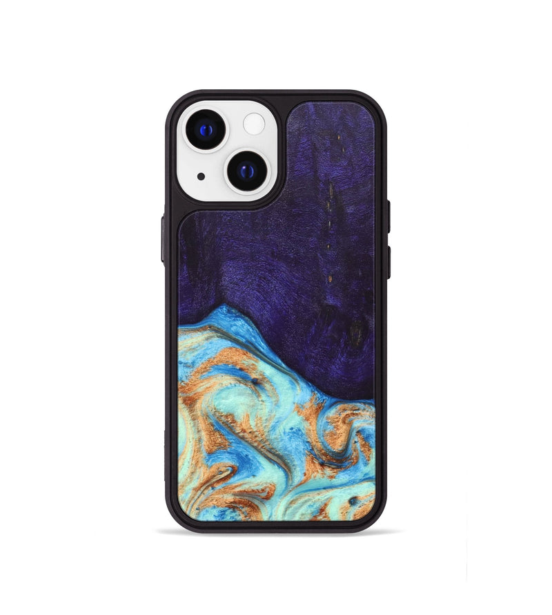 iPhone 13 mini Wood+Resin Phone Case - Roosevelt (Teal & Gold, 688930)