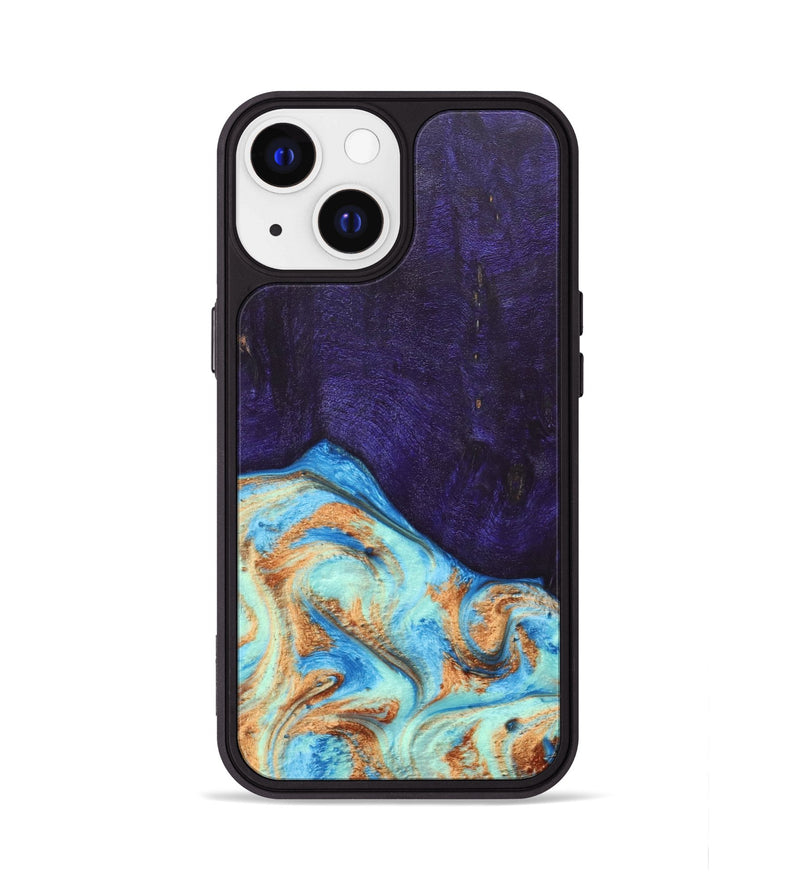 iPhone 13 Wood+Resin Phone Case - Roosevelt (Teal & Gold, 688930)