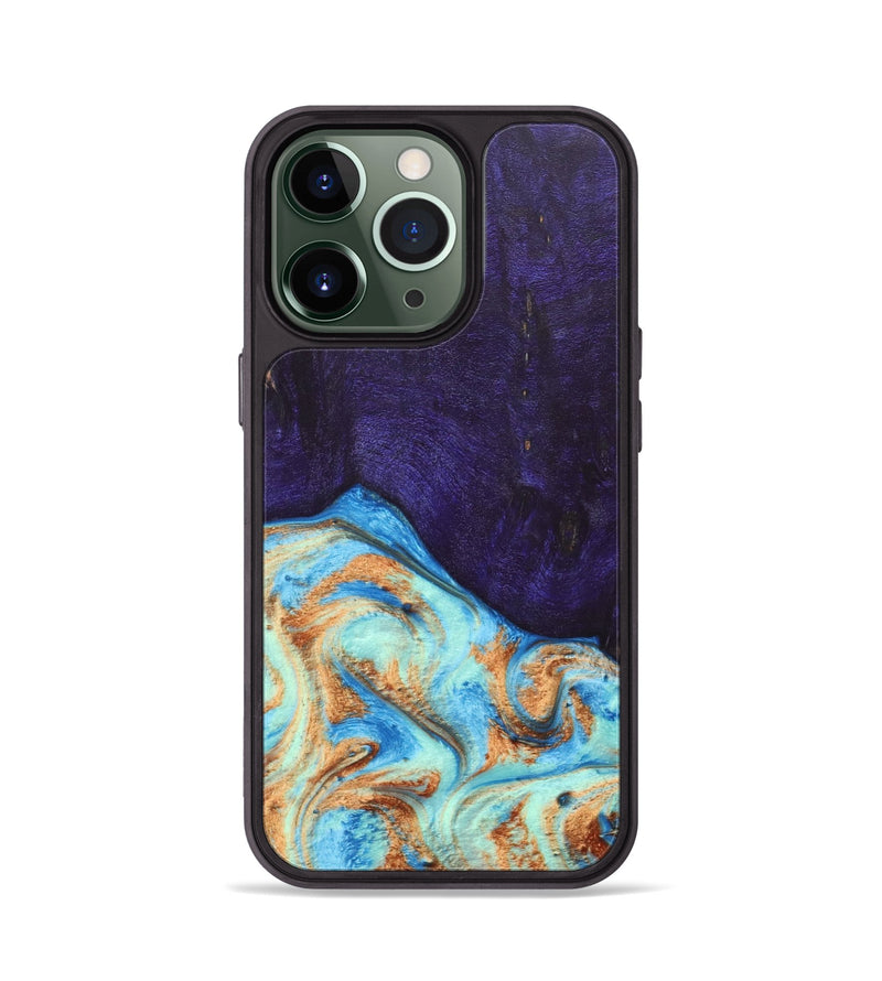 iPhone 13 Pro Wood+Resin Phone Case - Roosevelt (Teal & Gold, 688930)
