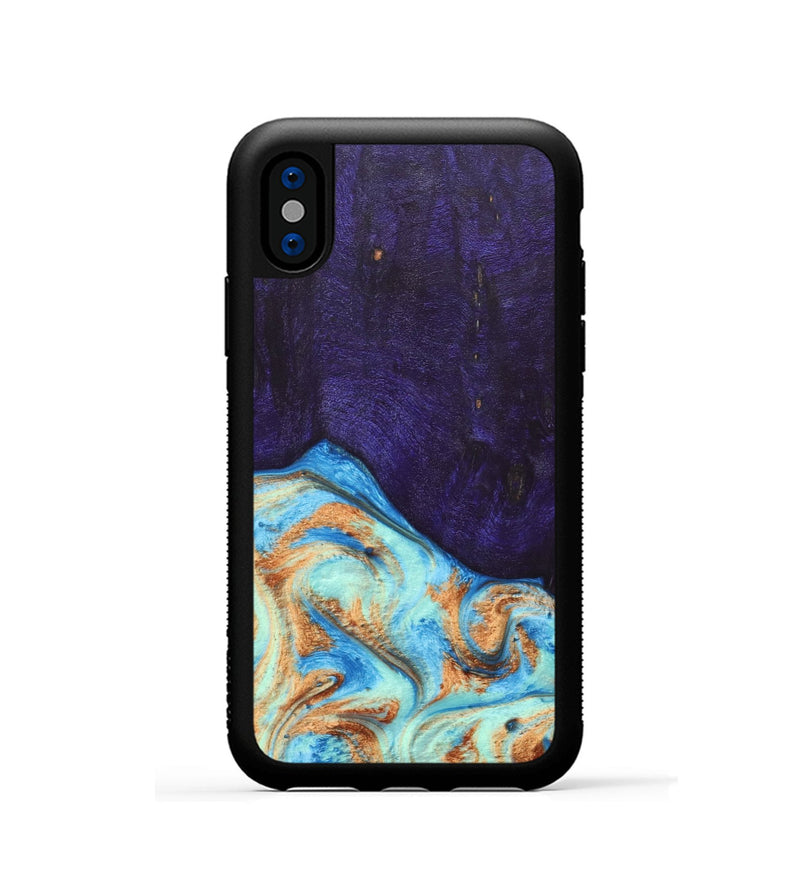 iPhone Xs Wood+Resin Phone Case - Roosevelt (Teal & Gold, 688930)