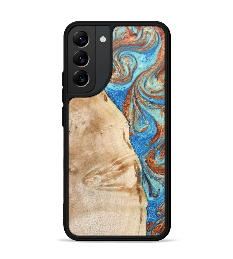 Galaxy S22 Plus Wood+Resin Phone Case - Malik (Teal & Gold, 688933)